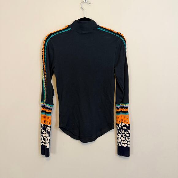 Free People Switch It Up Thermal Top M Black Waffle Hippie Crochet Warm Cozy - Picture 3 of 8
